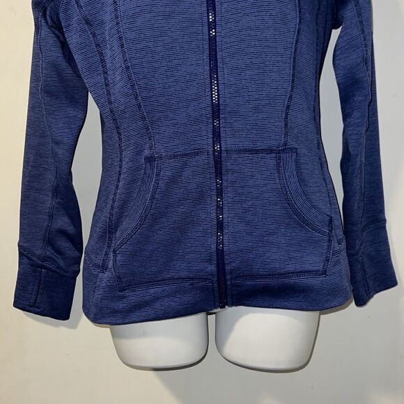 ATHLETA Periwinkle Purple Stripe Strength Zip Up Hoodie Jacket-S - Picture 3 of 10